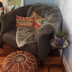 Restoration Hardware Plush Faux Fur Throw Blanket Silver 50 x 65